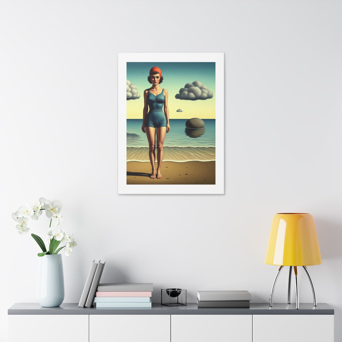 Woman at the Beach, Rene Magritte Art Style 'Designed by AI' Canvas Art Print