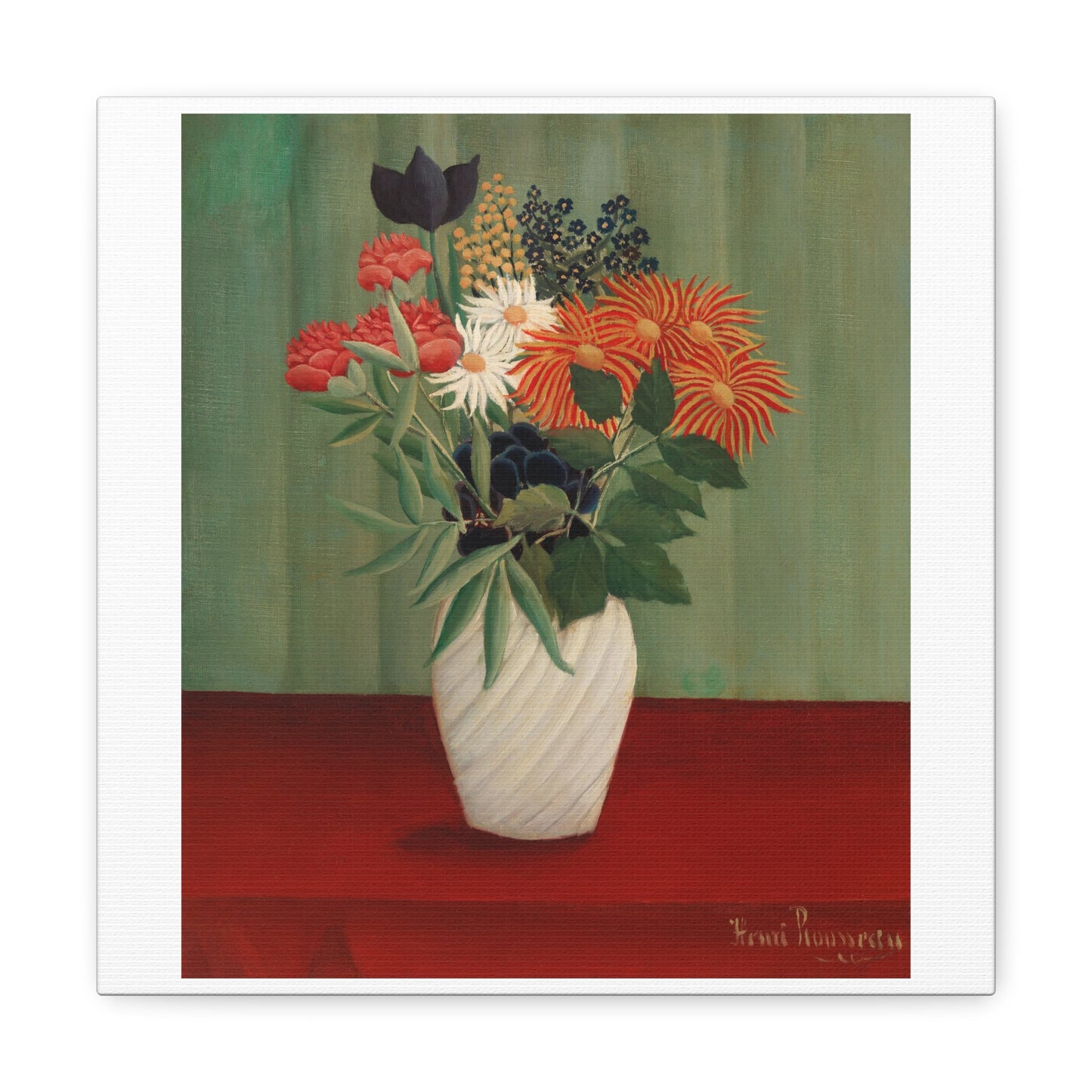 Bouquet of Flowers with China Asters and Tokyos 'Bouquet de Fleurs aux Reines-Marguerites et aux Tokyos' (1910) by Henri Rousseau Canvas Art Print from the Original