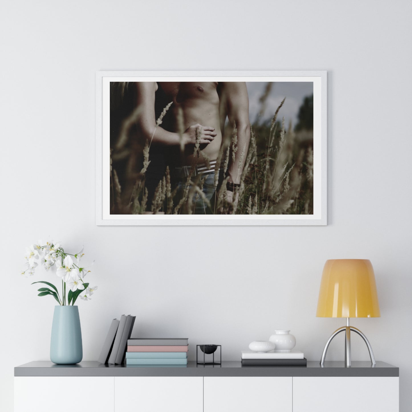 Shirtless Man with Woman, Photographer Unknown, from the Original, Framed Print