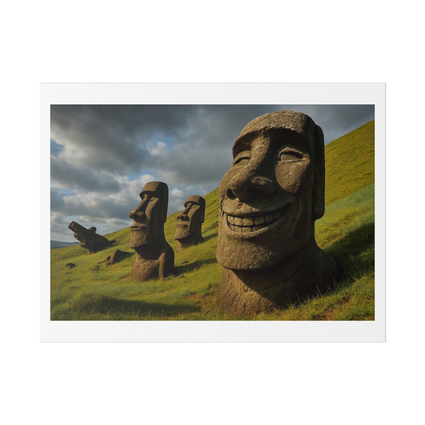 Moai Statues of Easter Island Seen on a Good Day 'Designed by AI' Canvas Art Print