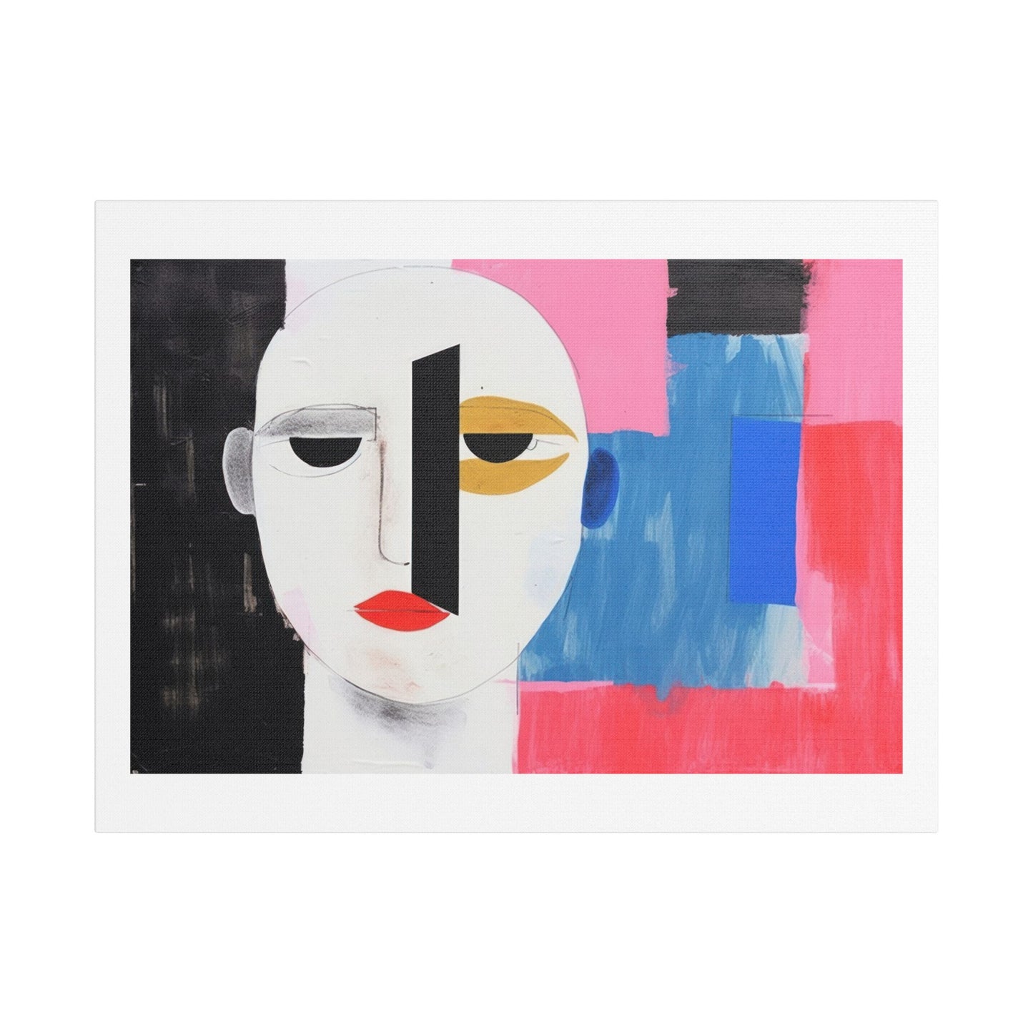 Minimal Simple Male Portrait Abstract Painting 'Designed by AI' Art Print on Canvas