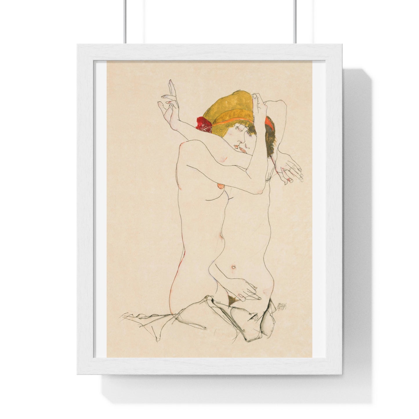 Two Women Embracing (1913) by Egon Schiele, from the Original, Framed Art Print