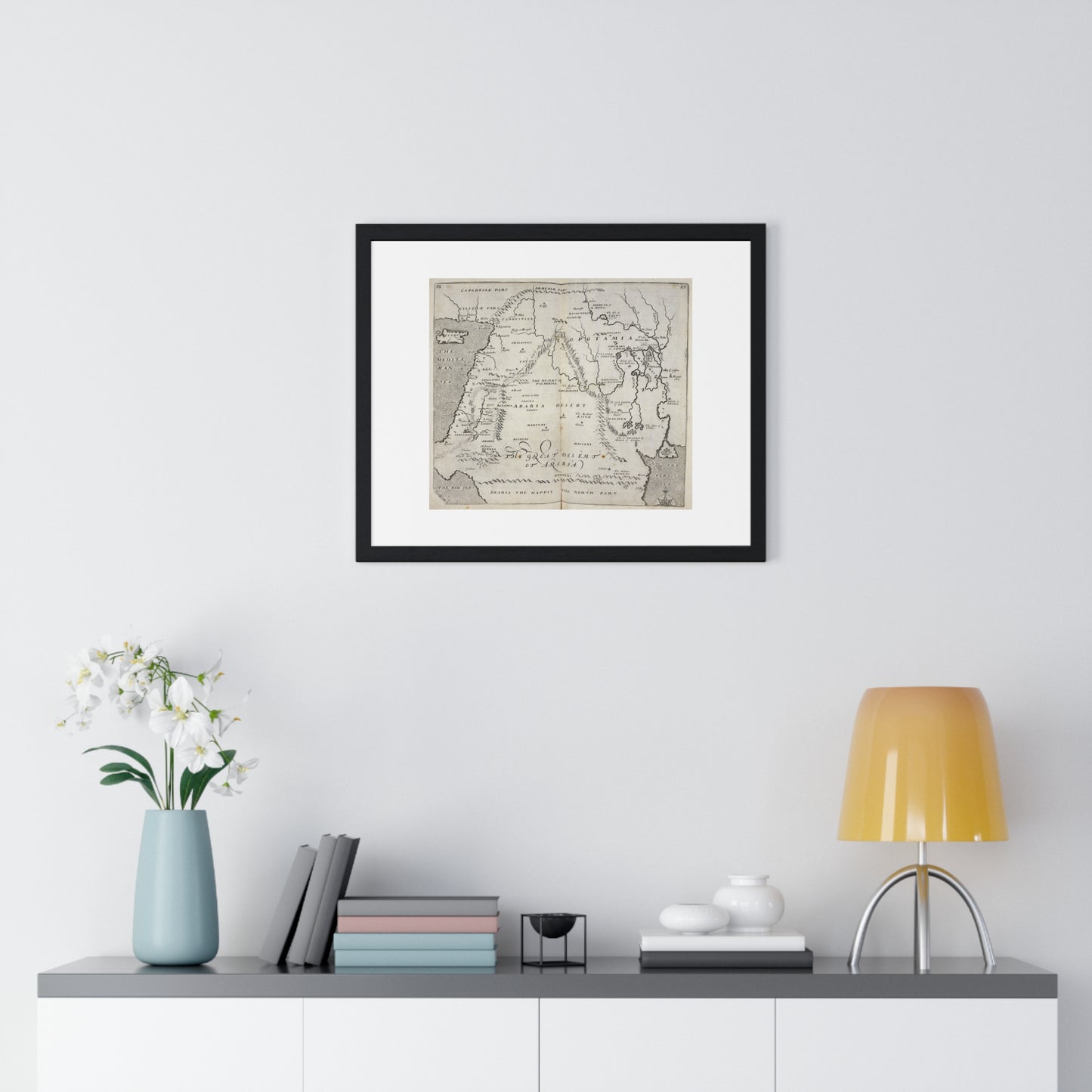 Antique Map of Arabia and Mesopotamia (1621) from the Original Sir Walter Raleigh Manuscript, Framed Print