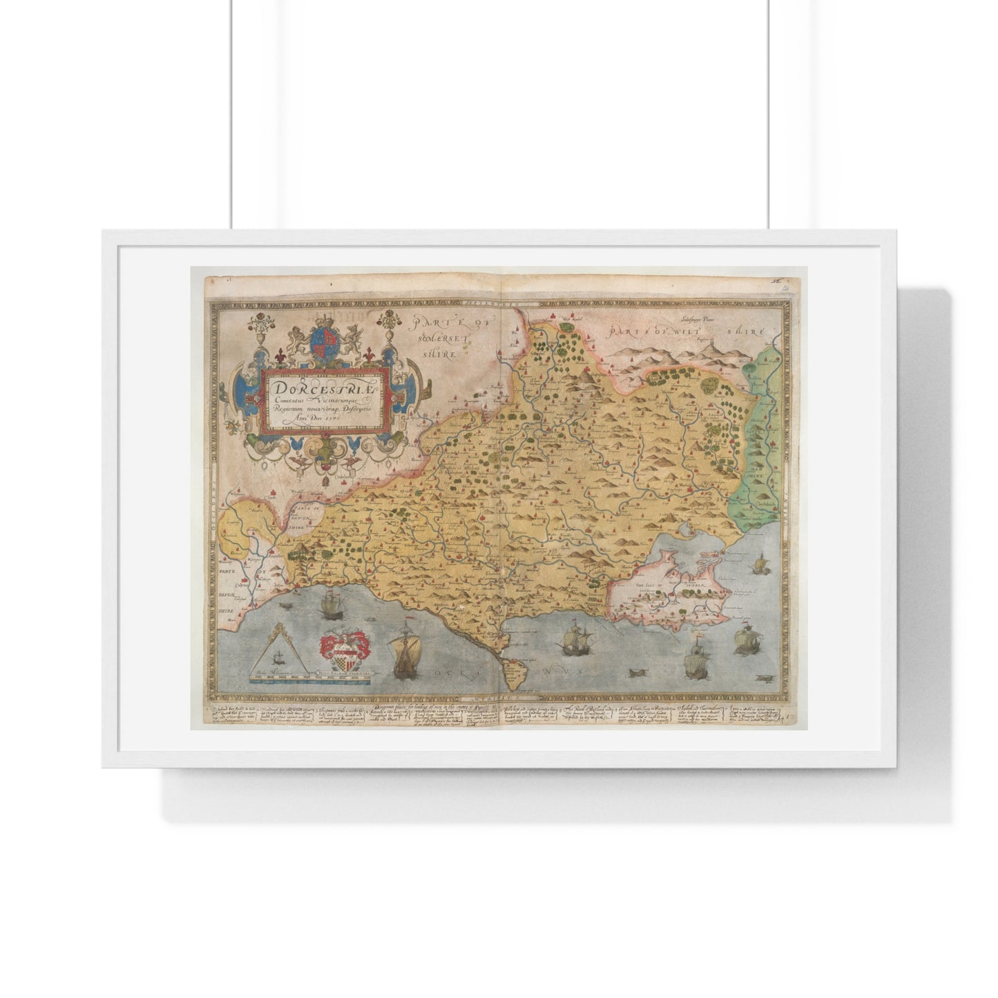 Tudor Antique Map of Dorset from Lord Burghley's Atlas (1579) from the Original, Framed Print