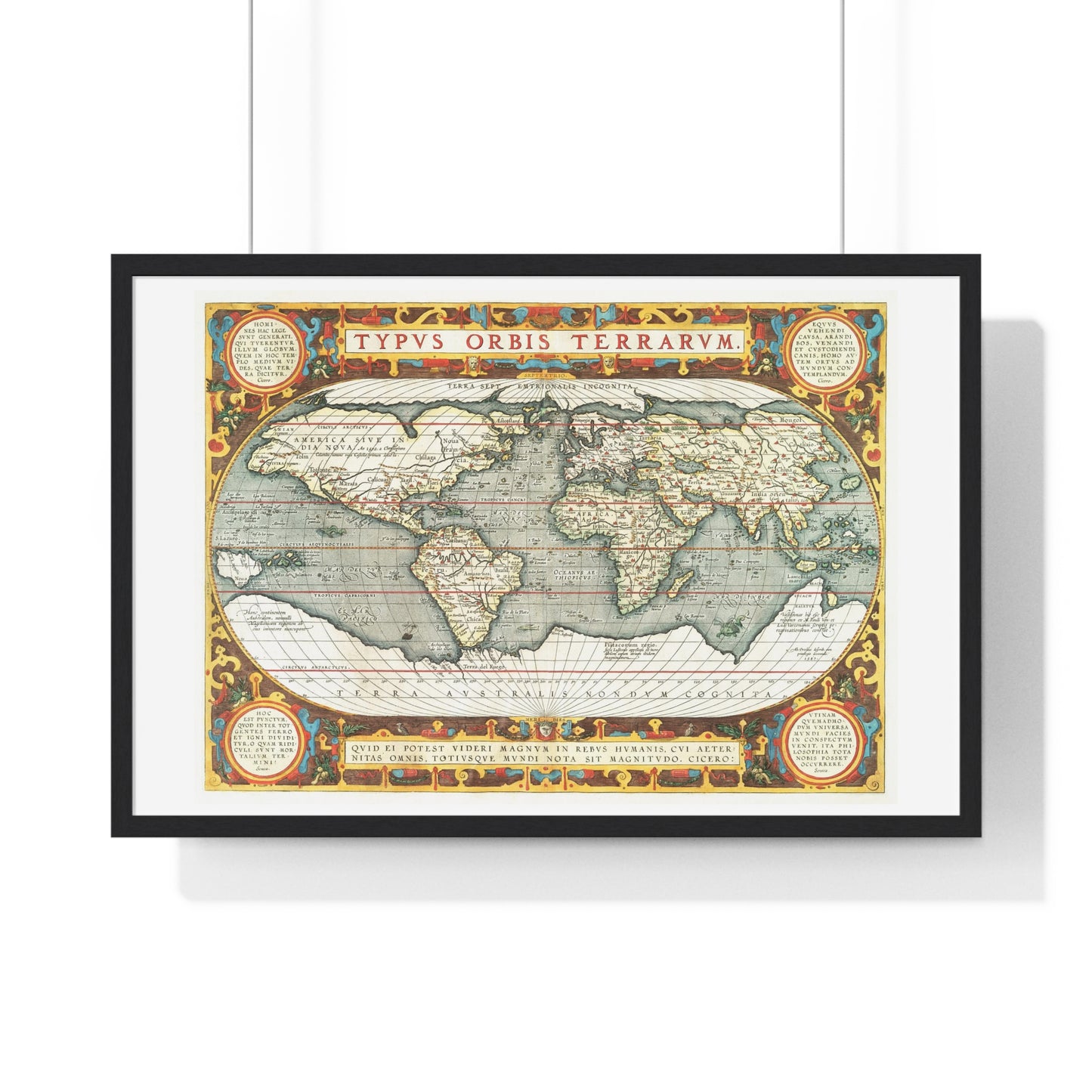 Map of the World 'Typus Orbis Terrarum' (1570-1595) by Abraham Ortelius, from the Original, Framed Art Print