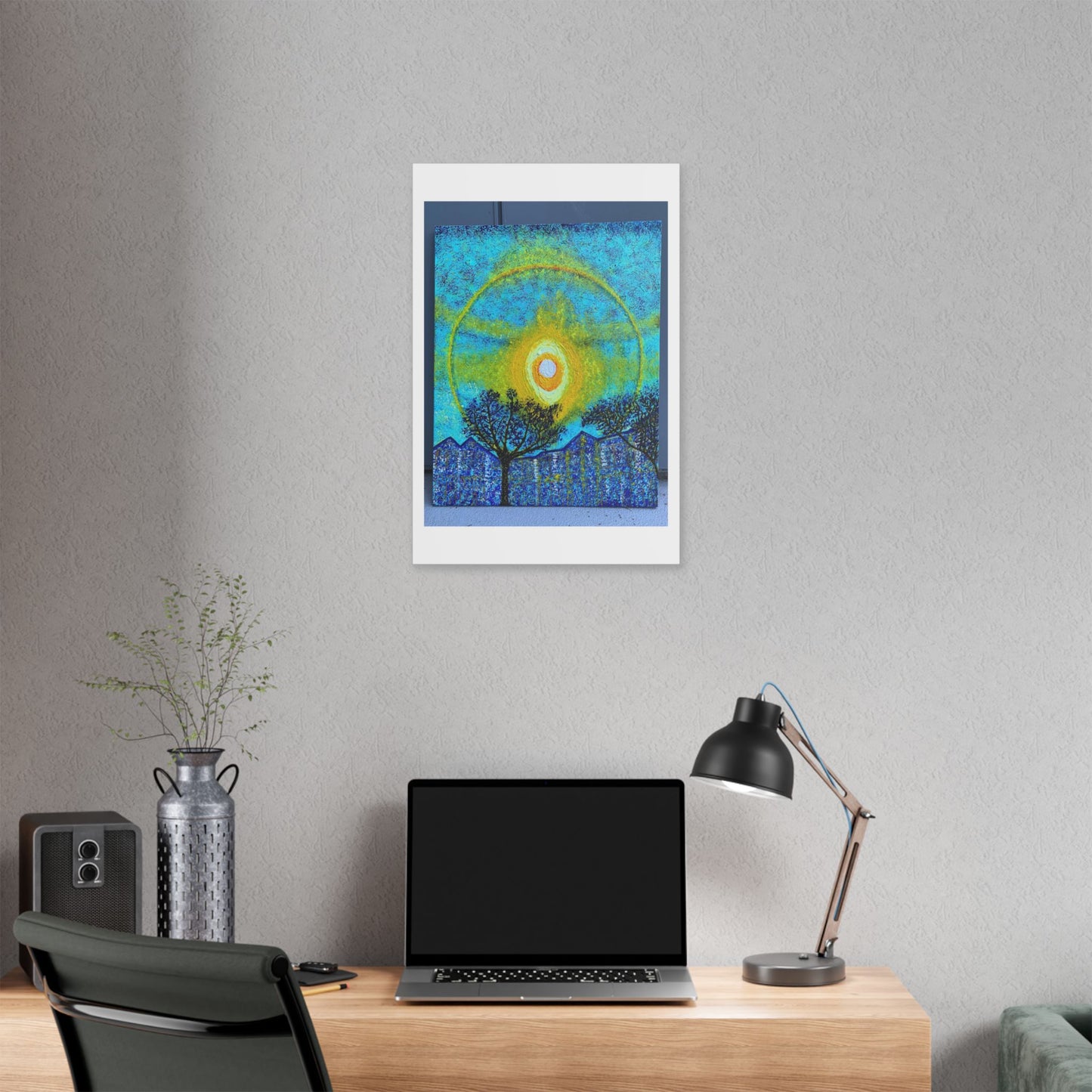 A Smile in the Solar Halo, Acrylic on Canvas 'Designed by AI' Satin Canvas Print