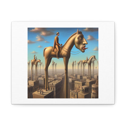 People Up On Their High Horses Absurdist Art Print 'Designed by AI' on Satin Canvas