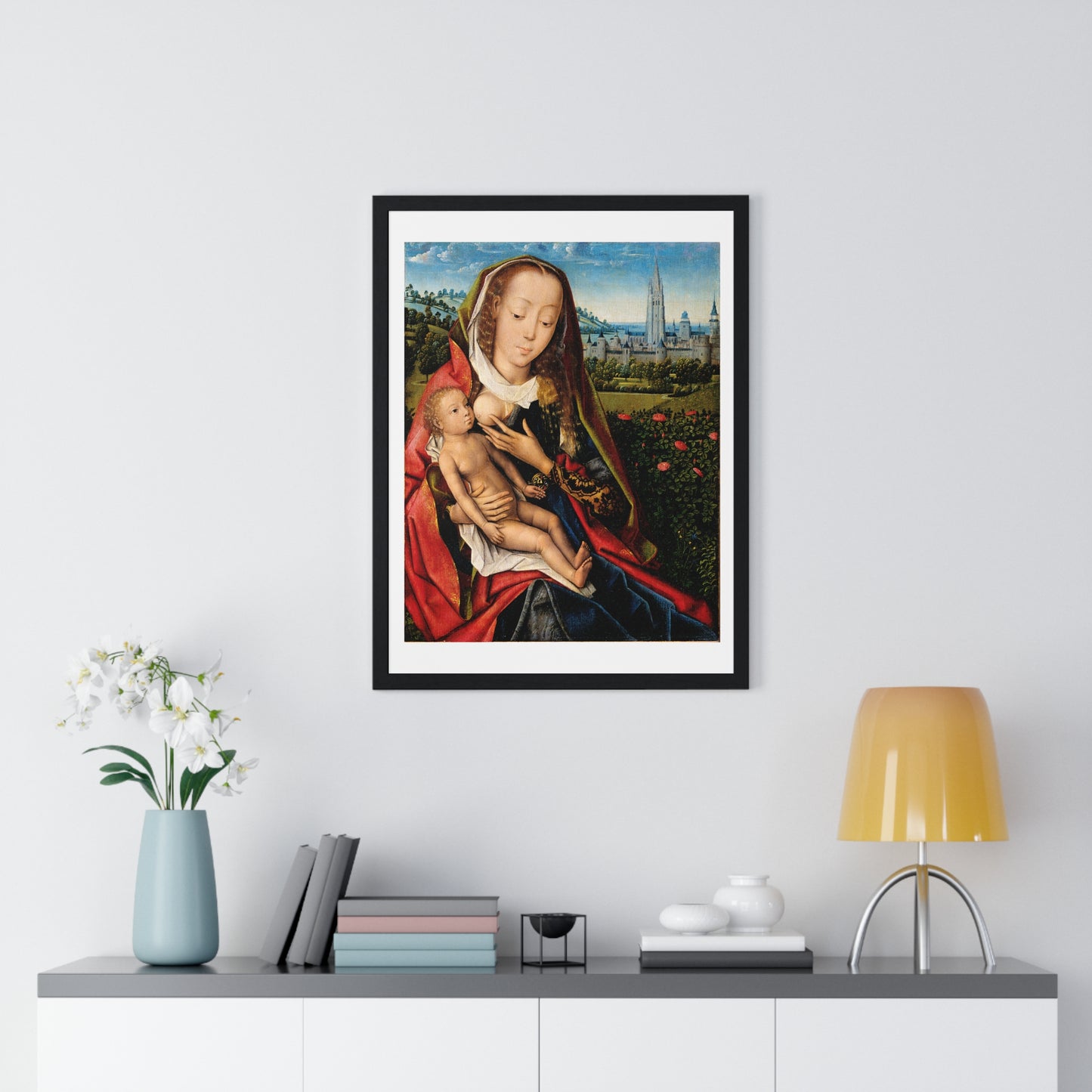 Virgin and Child in a Landscape (1480–90) by Master of the Legend of Saint Lucy, from the Original, Framed Art Print