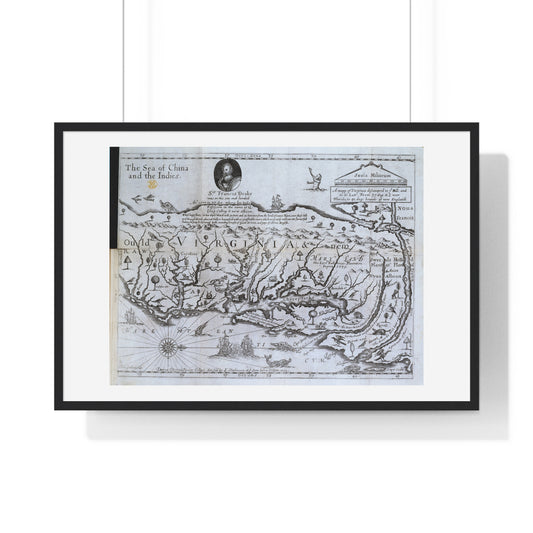 Antique Map of Virginia 'The Discovery of New Brittaine' (1651) from the Original Drake Manuscript, Framed Print