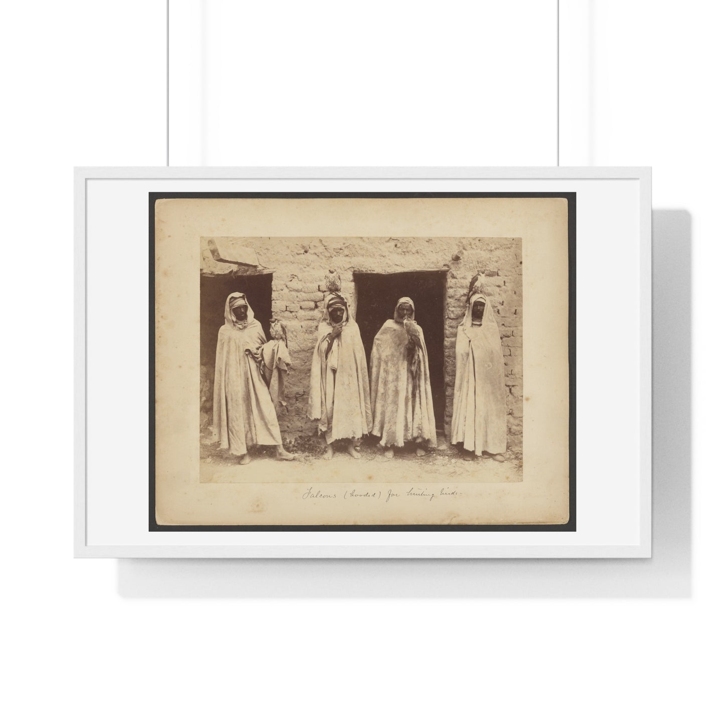 Vintage Photography, Arab Scene with Hooded Falcons (1890–1900) by Étienne Neurdein, from the Original, Framed Print