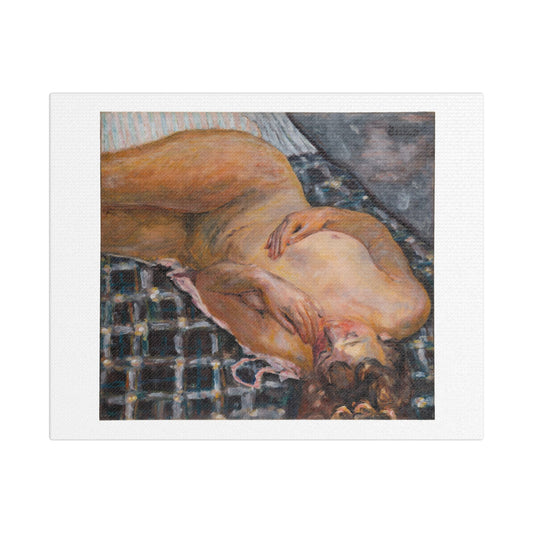 Reclining Nude Against a White and Blue Plaid (circa 1909) by Pierre Bonnard, Art Print on Canvas