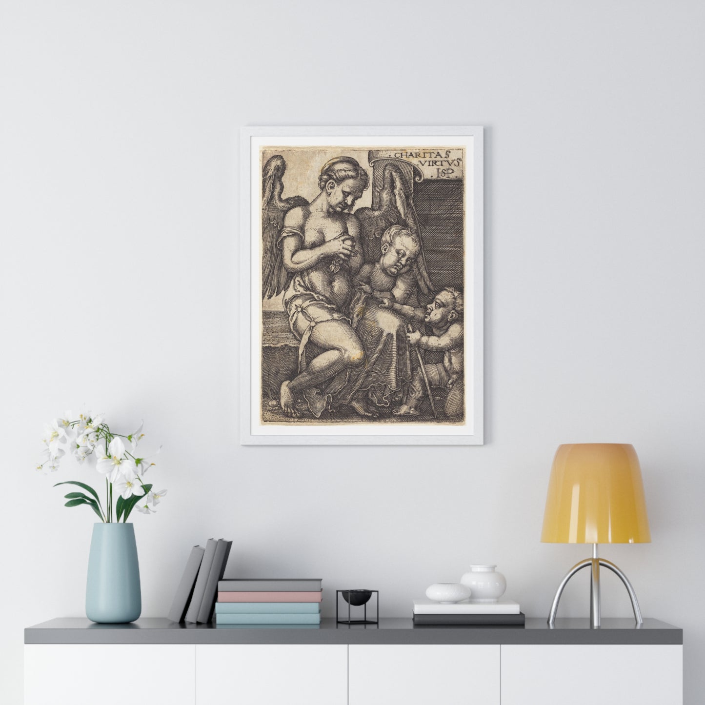 Charitas (1539) Engraving by Sebald Beham, from the Original, Framed Art Print