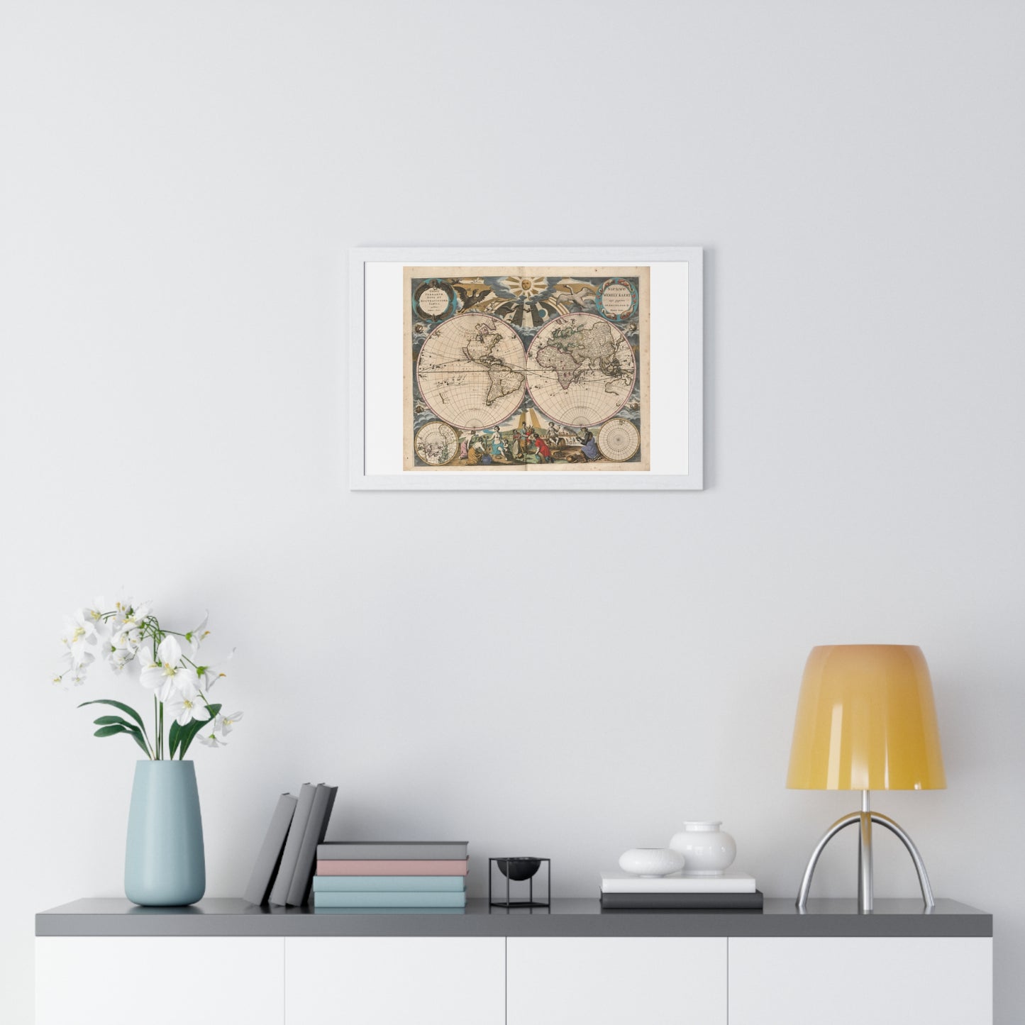 Antique Map 'Orbis Terrarum Nova et Accuratissima Tabula' (1658) from the Original, Framed Print