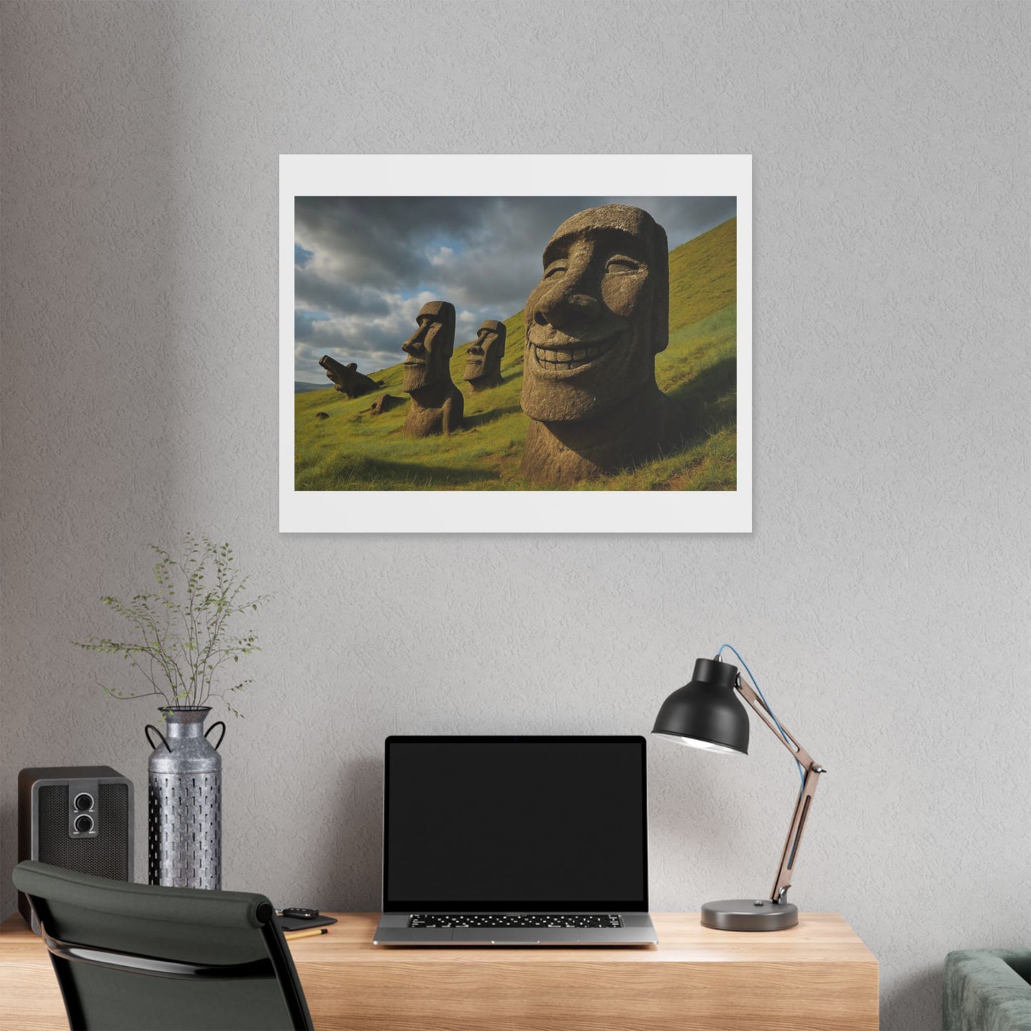 Moai Statues of Easter Island Seen on a Good Day 'Designed by AI' Canvas Art Print
