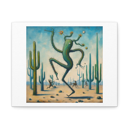 Conceptual Art of Skinny Dancing Cacti in the Style of Jimmy Lee Sudduth, 'Designed by AI' Art Print on Canvas