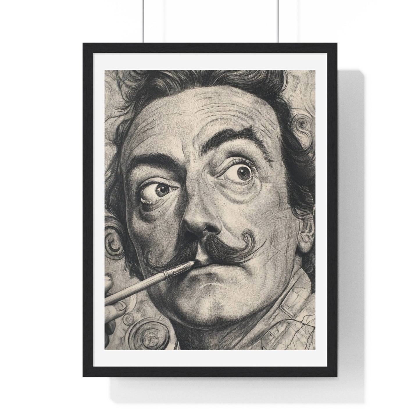 Salvador Dali Portrait, Pencil Sketch 'Designed by AI' Framed Art Print