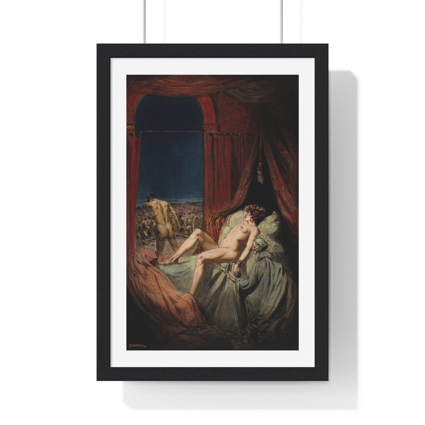 A Provocative Naked Young Woman Lying on a Bed, Death Sits at Her Side Representing Syphilis (1912) Framed Art Print