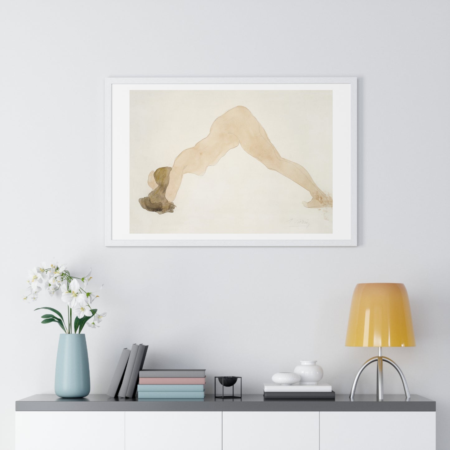 Vintage Erotic Art, Nude Standing with Head on Ground (1917) by Auguste Rodin, from the Original, Framed Art Print