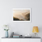 Golden Hour Coastal Mist and Cliffs, Landscape Art Framed Print