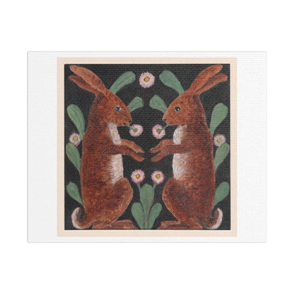 Two Hares by William Bell Scott (1865-1890) Art Print on Satin Canvas