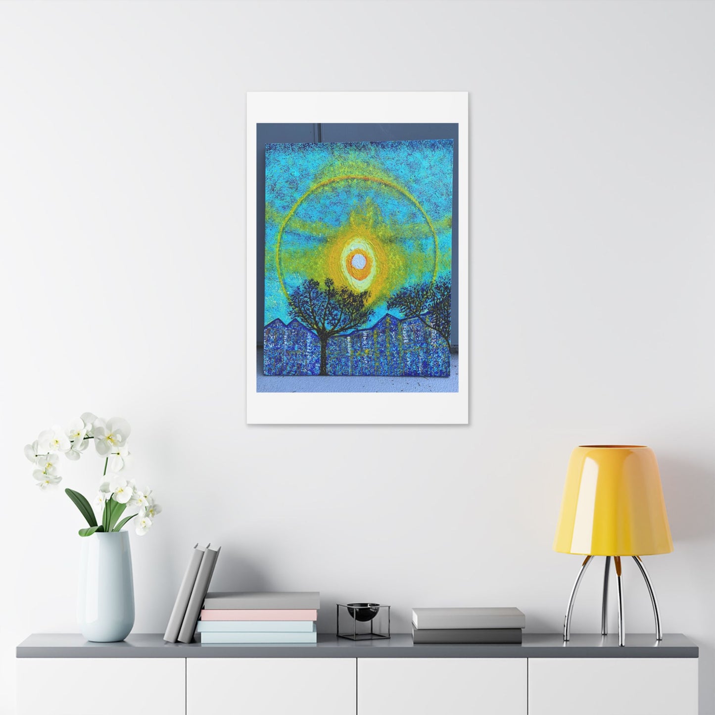A Smile in the Solar Halo, Acrylic on Canvas 'Designed by AI' Satin Canvas Print