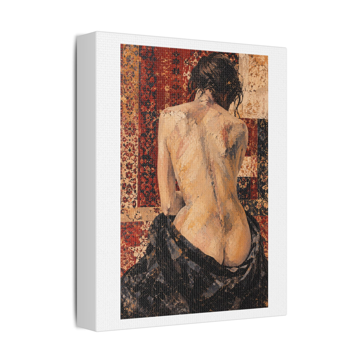 Textured Tapestry Portrait from Behind, Art Print on Satin Canvas, Stretched