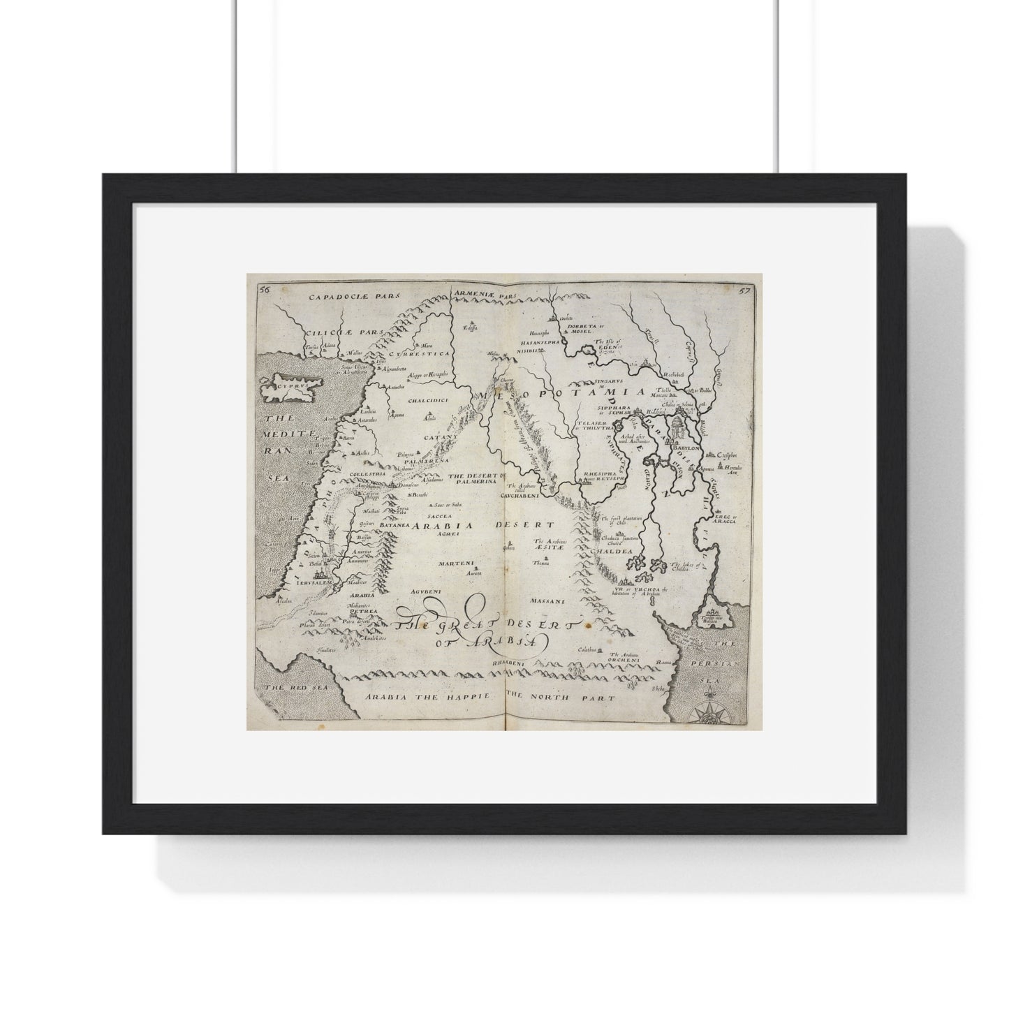 Antique Map of Arabia and Mesopotamia (1621) from the Original Sir Walter Raleigh Manuscript, Framed Print