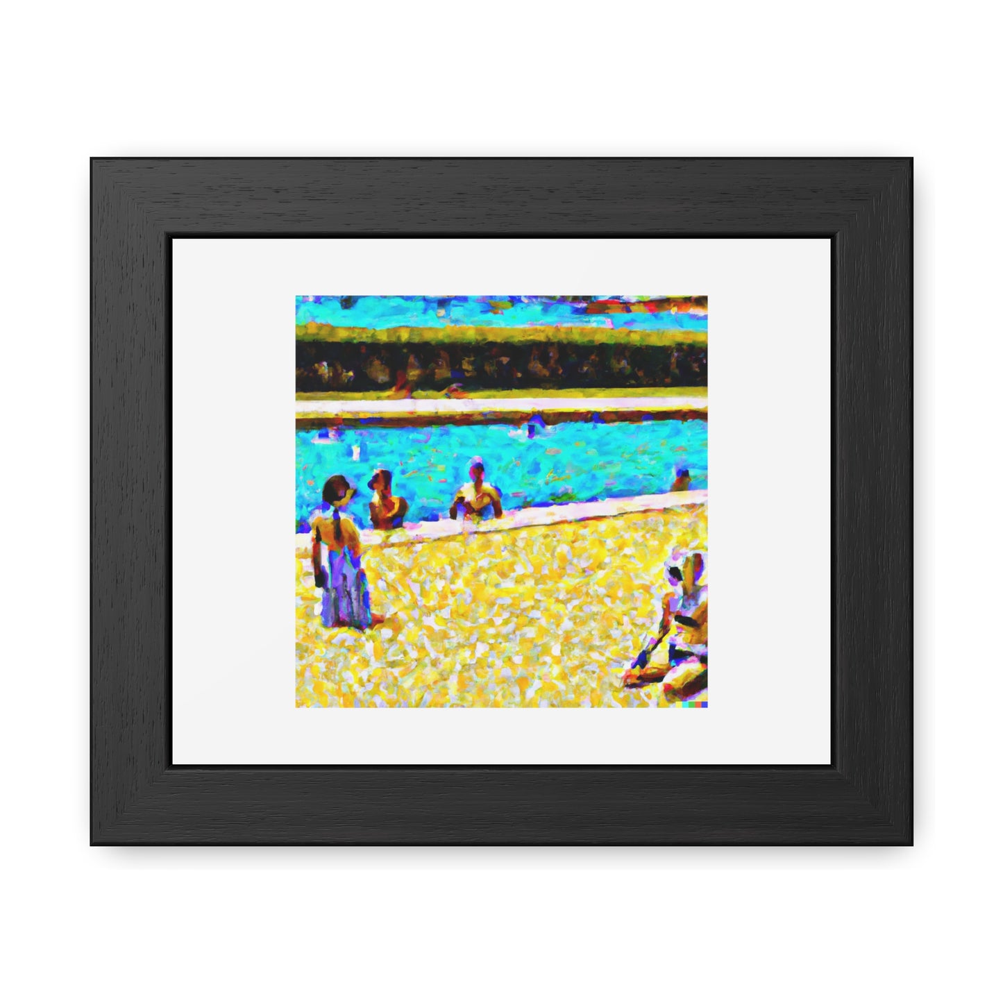 Bathers at Asnières With Humanoid Robots In The Style Of Georges Seurat 'Designed by AI' Wooden Framed Print