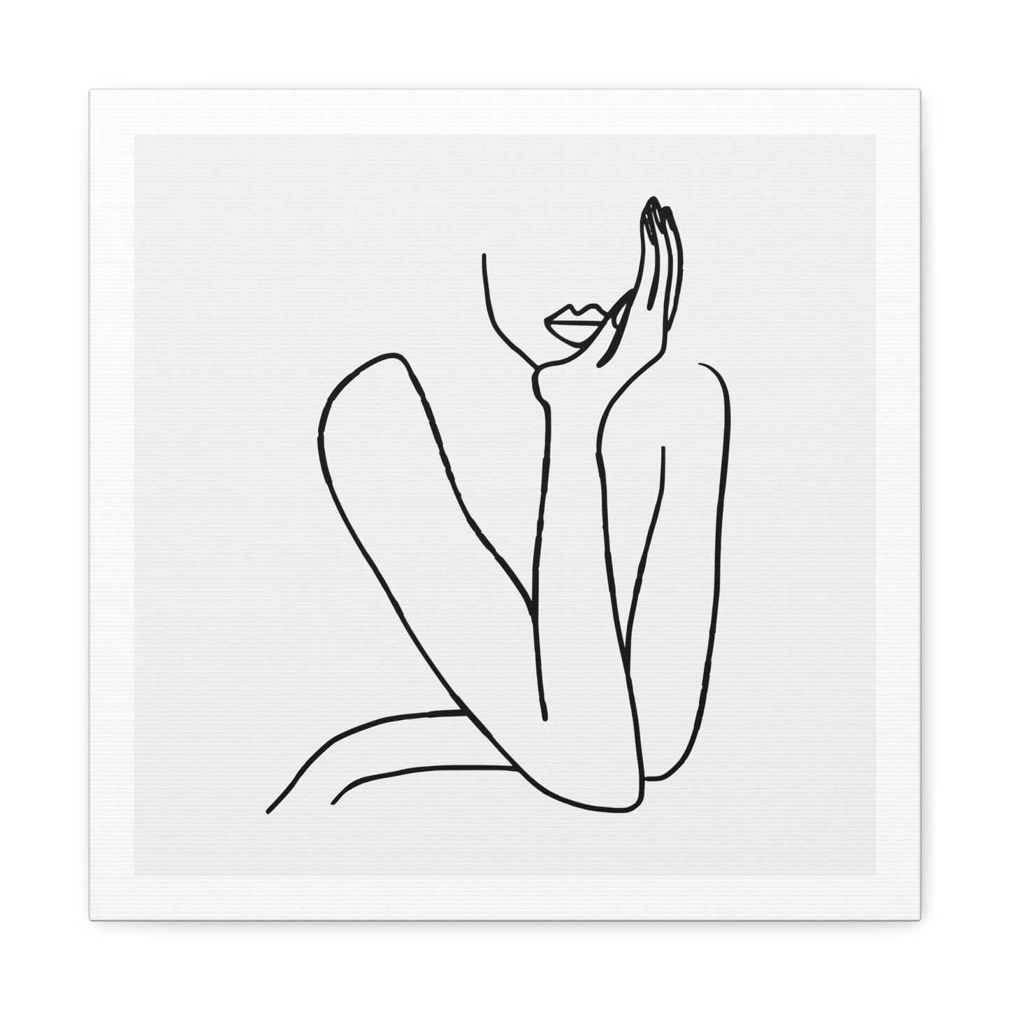 Thinking Woman Portrait, Line Art Print on Canvas, Stretched