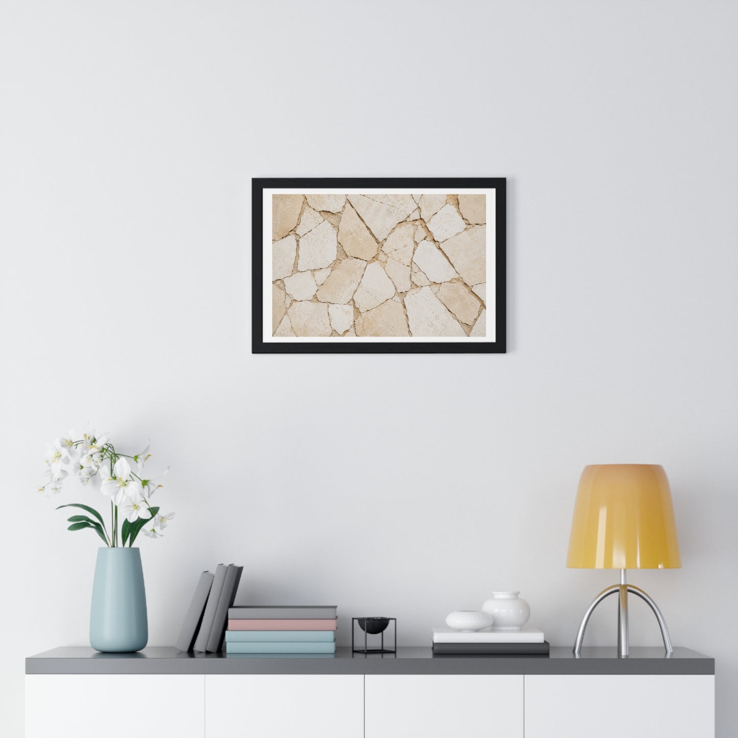 Beige Abstract Relaxing Decor Art, Large Framed Print