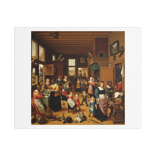 Grotesque Characters in a Flemish Inn, 17th Century Painting 'Designed by AI', Art Print on Canvas