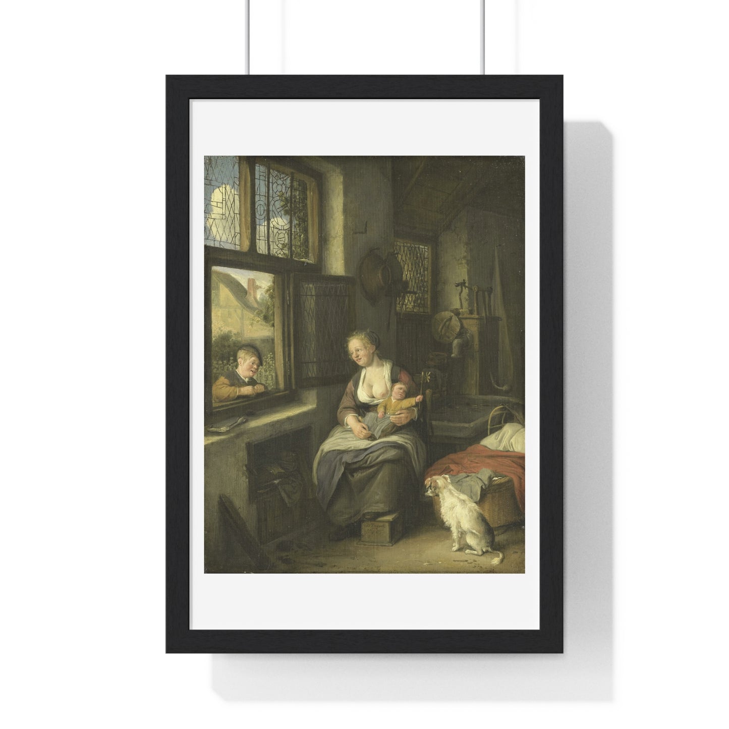 A Mother with her Children (1690) by Cornelis Dusart, from the Original, Framed Art Print