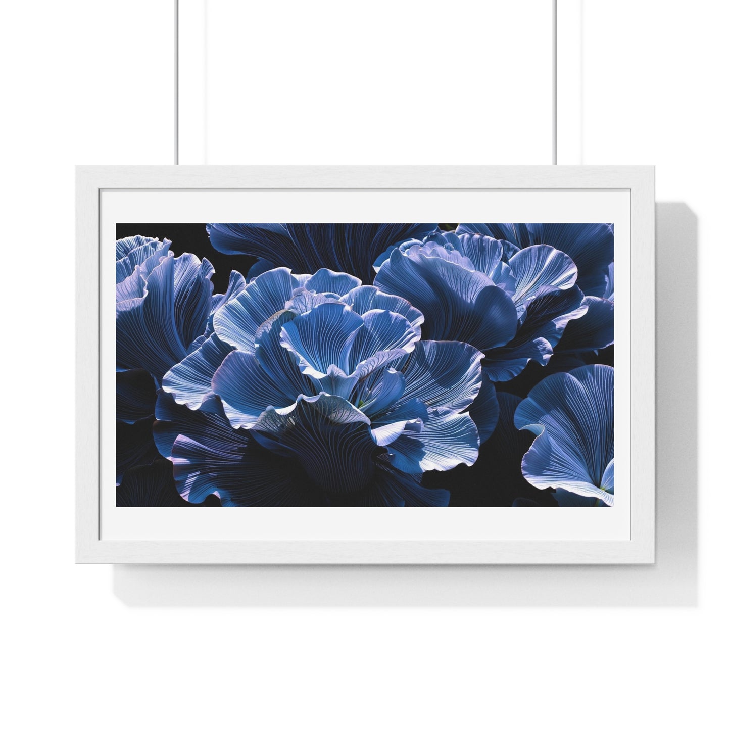 Iris Petals, Blue Vibrant Art 'Designed by AI' Framed Print