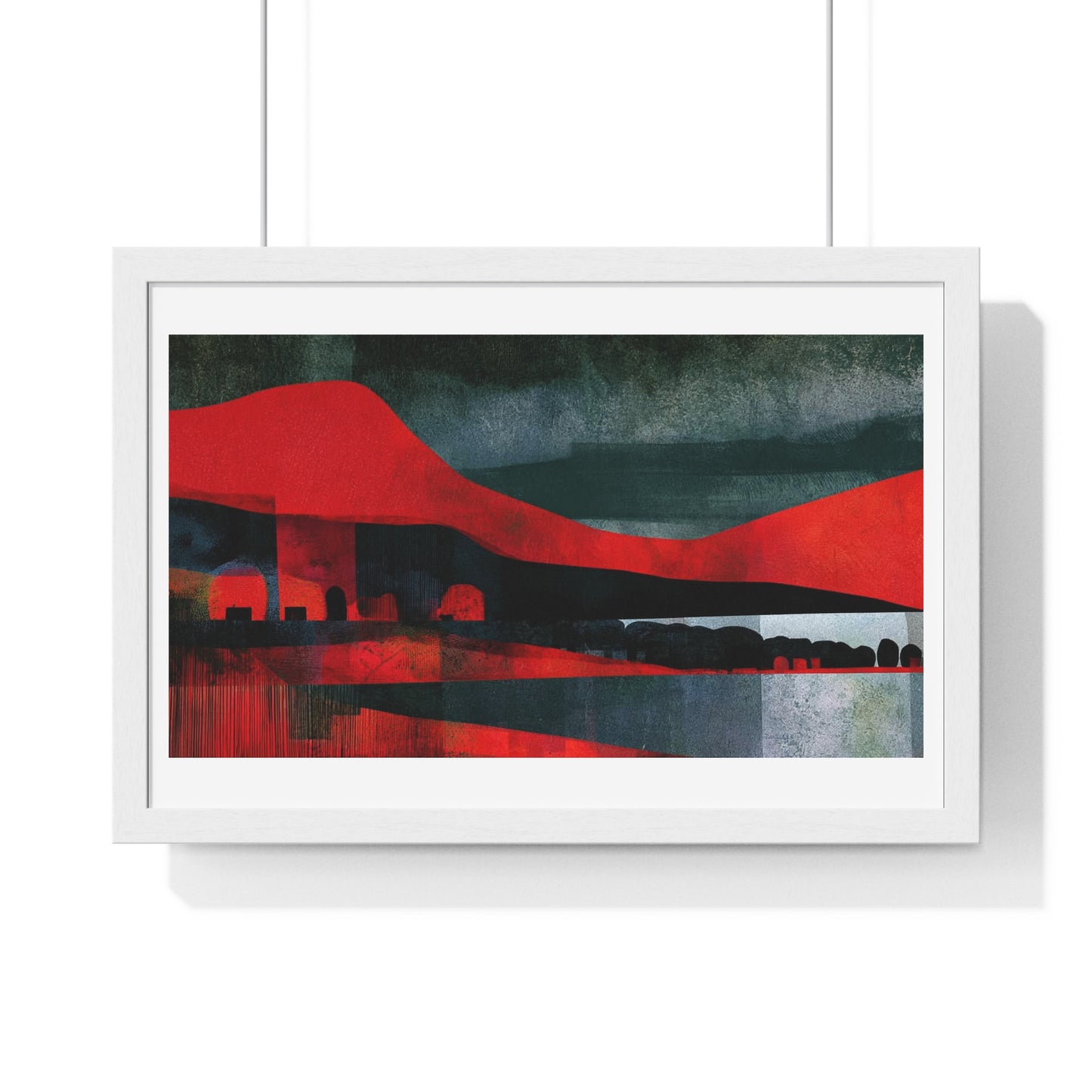 Unreal Landscape, Red and Grey Decor Art, Large Framed Print