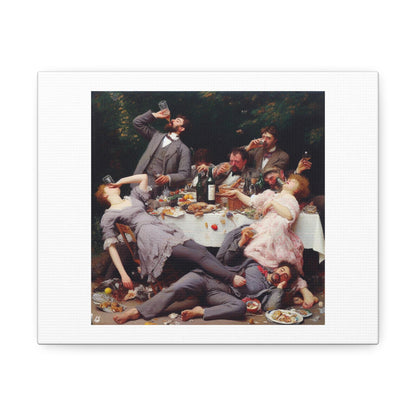 Drunk People in the Style of Édouard Manet's Le Déjeuner Sur l'Herbe II Art Print 'Designed by AI' on Satin Canvas