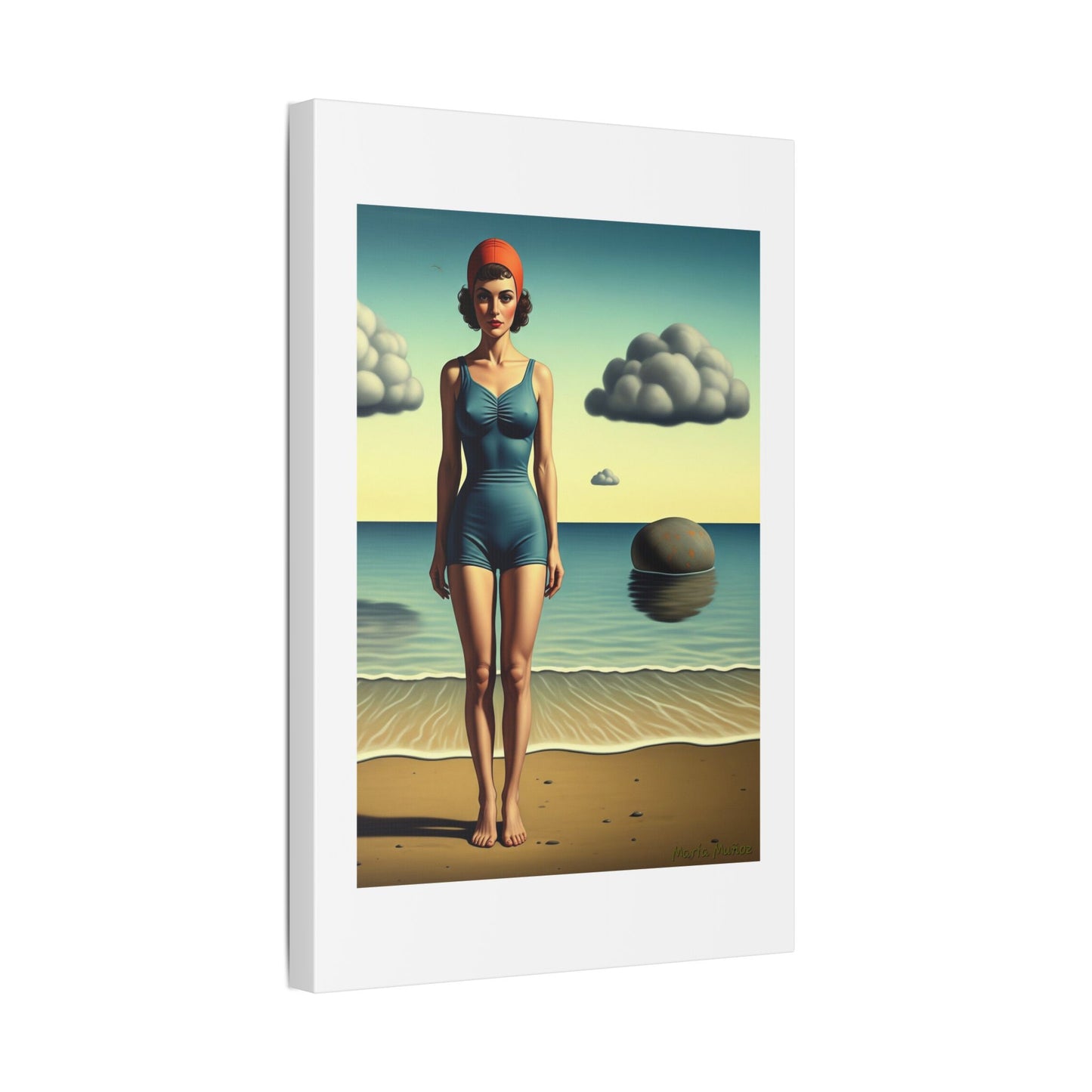 Woman at the Beach, Rene Magritte Art Style 'Designed by AI' Canvas Art Print