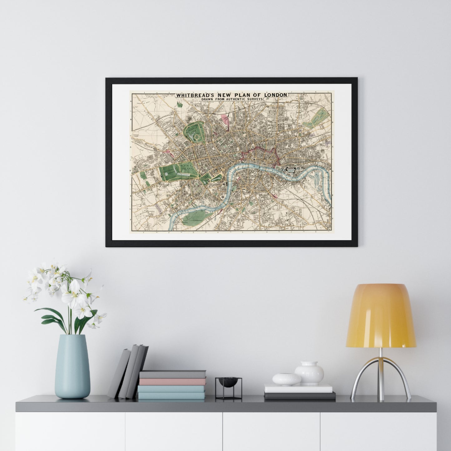 Whitbread's New Plan of London Drawn from Authentic Survey (1853) from the Original, Framed Art Print