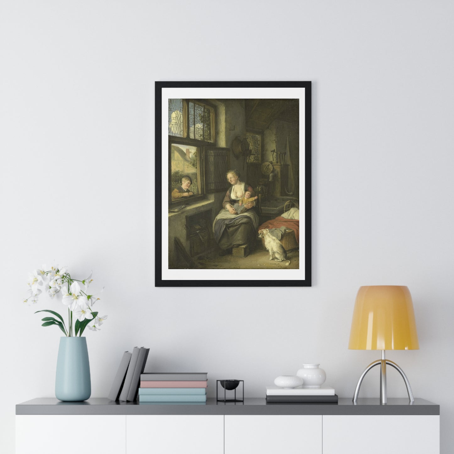 A Mother with her Children (1690) by Cornelis Dusart, from the Original, Framed Art Print