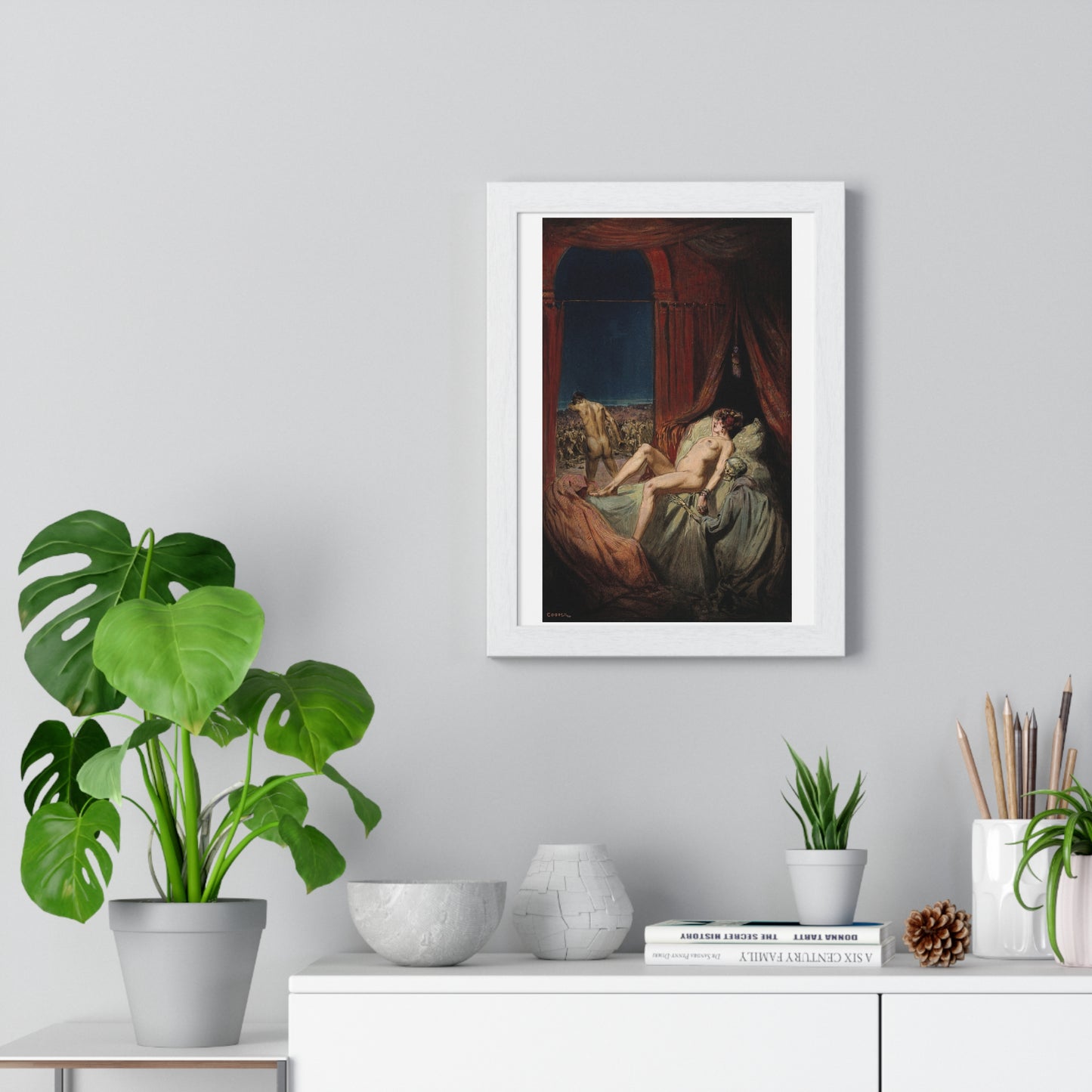 A Provocative Naked Young Woman Lying on a Bed, Death Sits at Her Side Representing Syphilis (1912) Framed Art Print