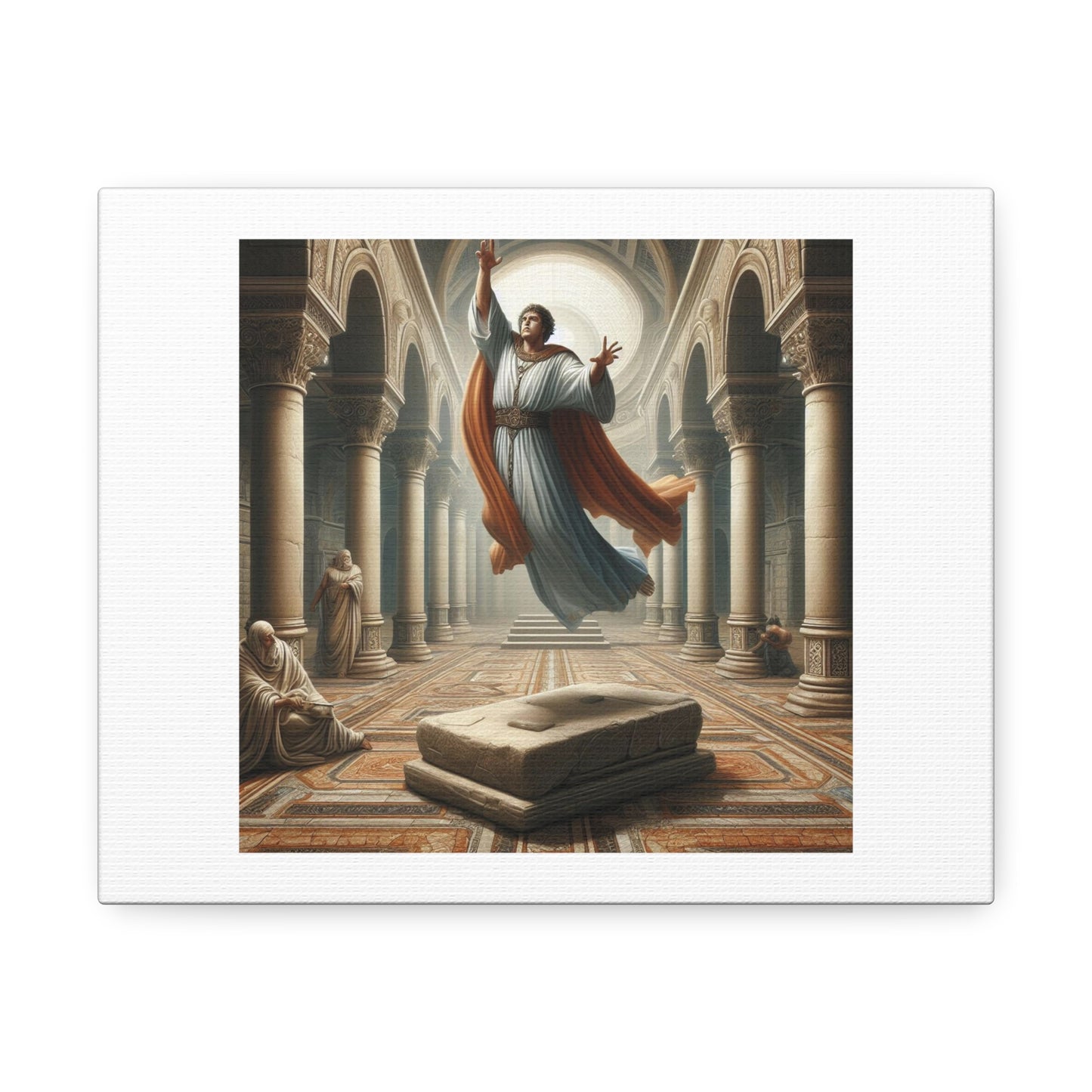 Art Print '1st Century Sorcerer Simon Magus Demonstrating His Levitation Abilities in Ancient Rome' Designed by AI on Satin Canvas