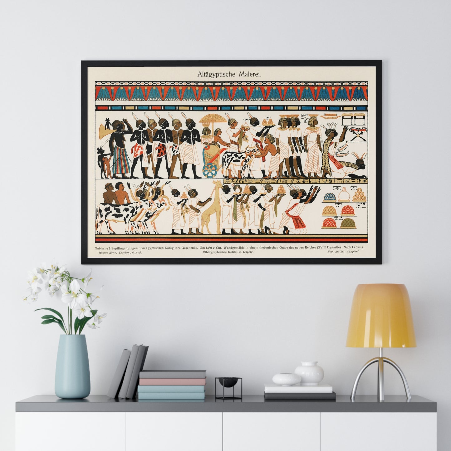 Lithograph from an Ancient Eygptian Wall Painting (circa 1380 BC), from the Original, Framed Art Print