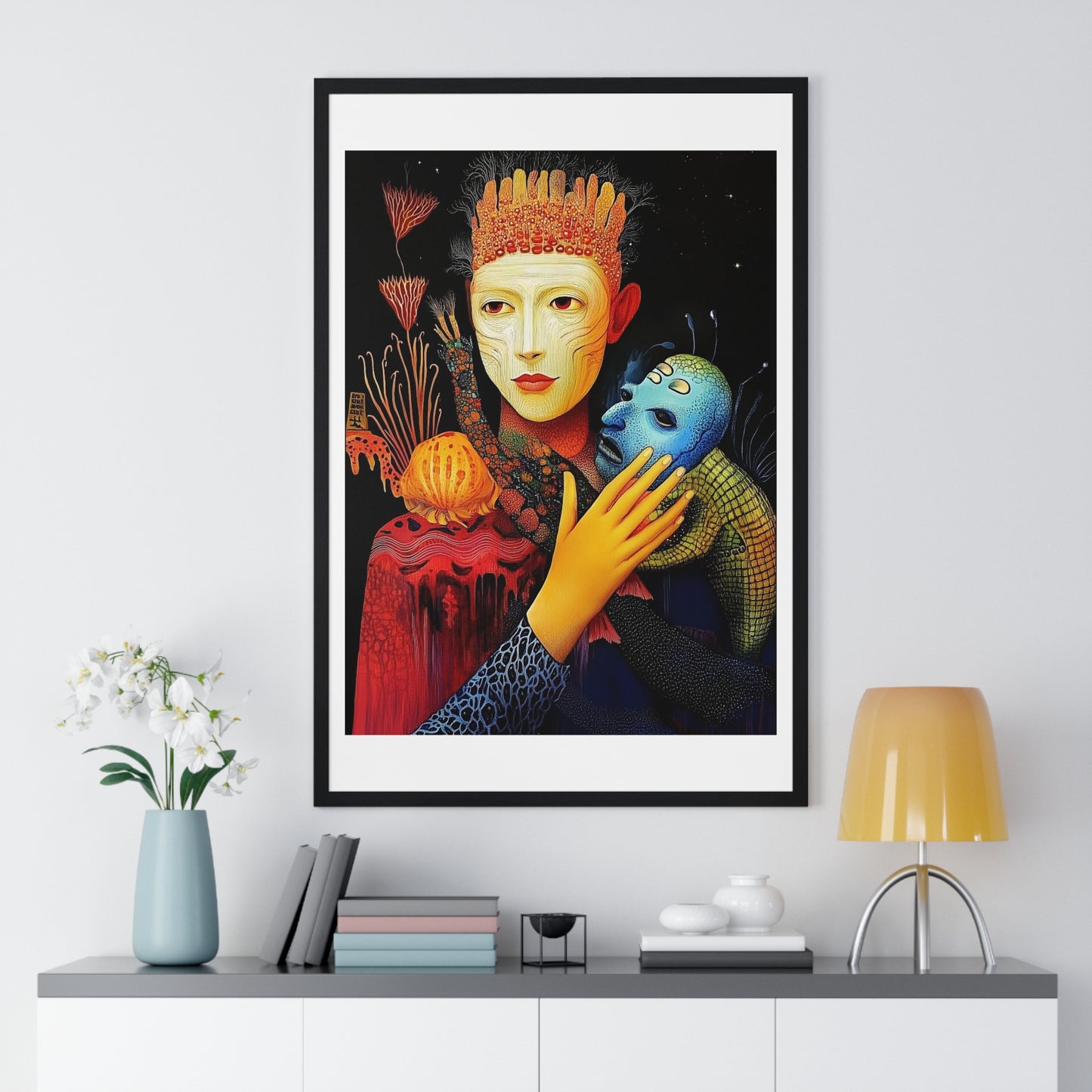 The Beauty and the Mask 'Designed by AI' Framed Art Print