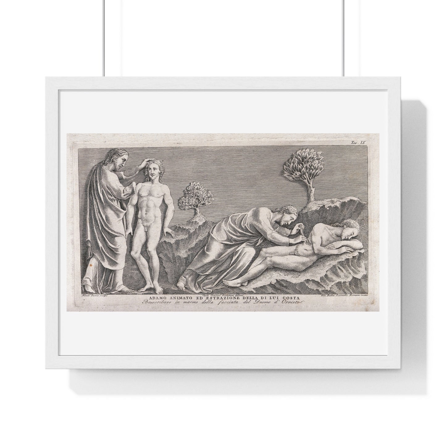 God Animates Adam and Operates on his Rib, Etching by Giovanni Leonetti after Carlo Cencioni after Nicola Pisano, Framed Print