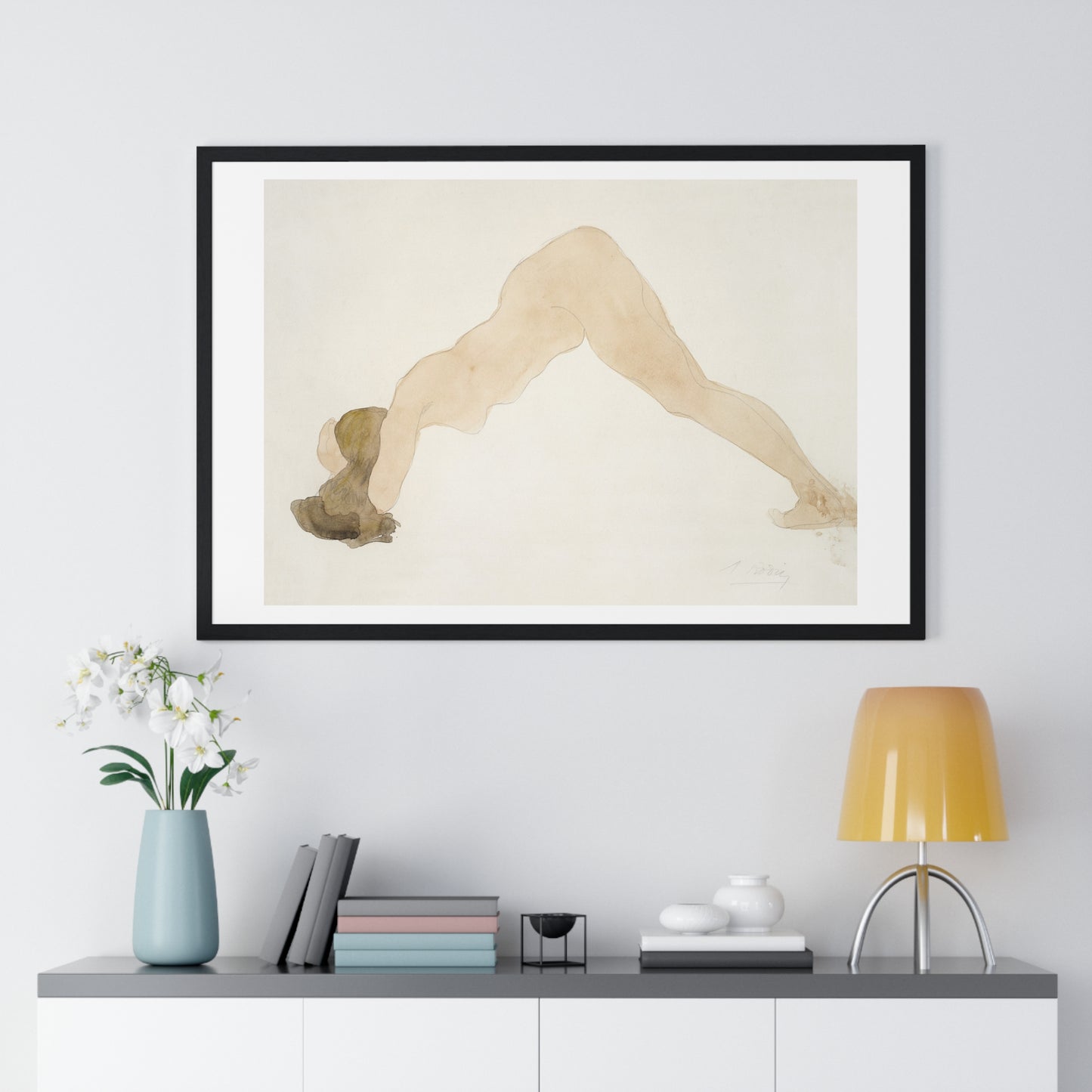 Vintage Erotic Art, Nude Standing with Head on Ground (1917) by Auguste Rodin, from the Original, Framed Art Print