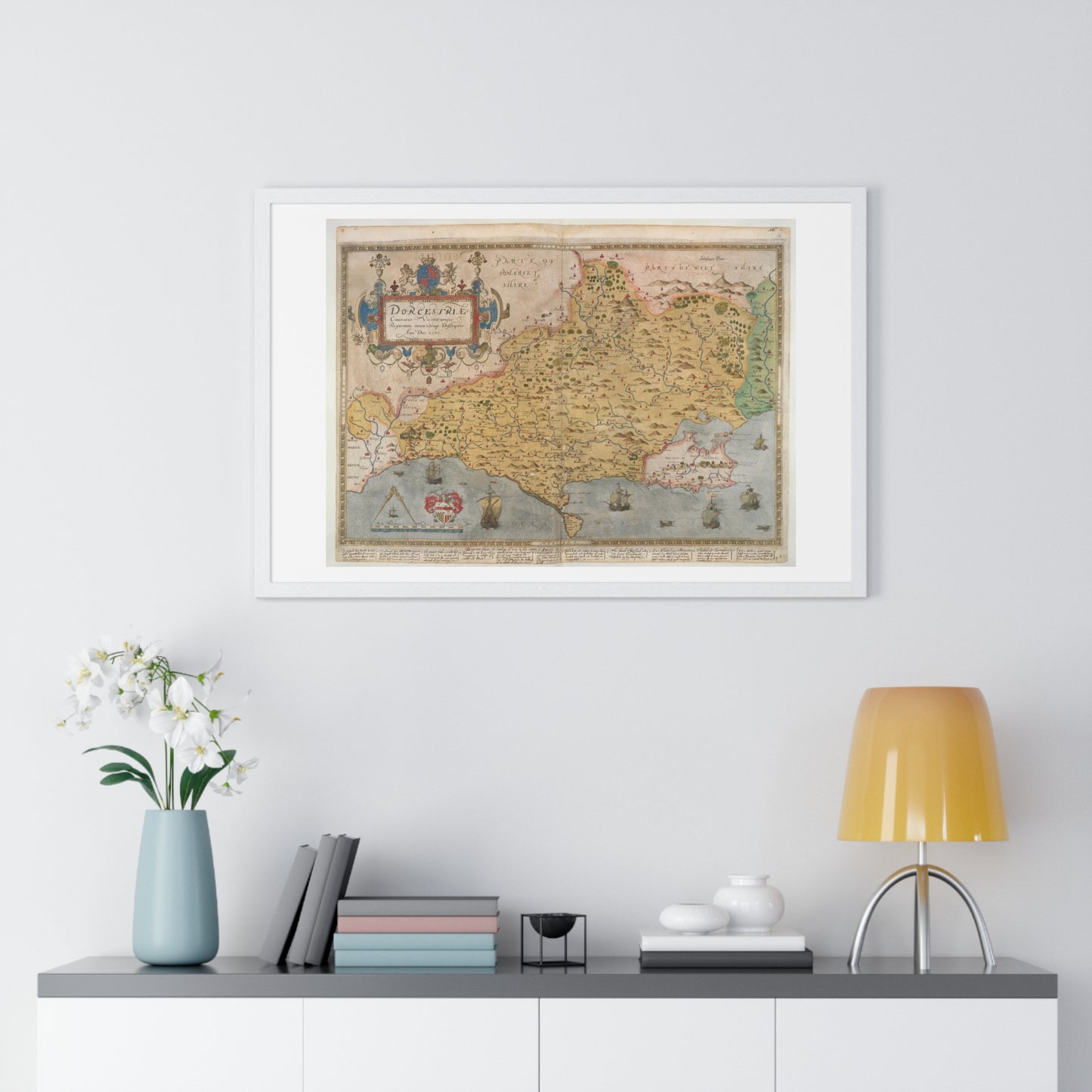 Tudor Antique Map of Dorset from Lord Burghley's Atlas (1579) from the Original, Framed Print