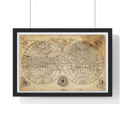 Antique Textile World Map Sampler (1790s) from the Original, Framed Print
