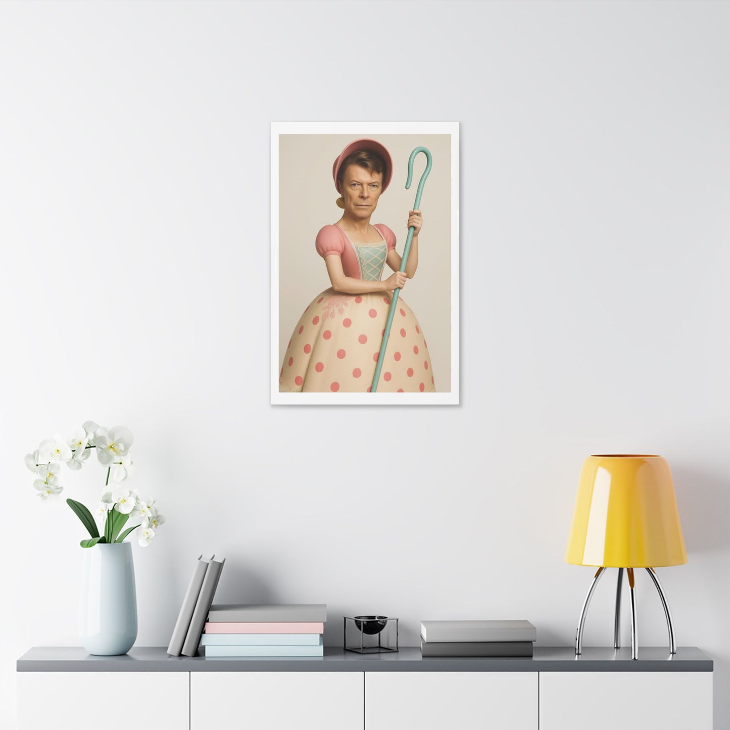 Little Bowie Peep, Absurdist Art 'Designed by AI' Satin Canvas Print