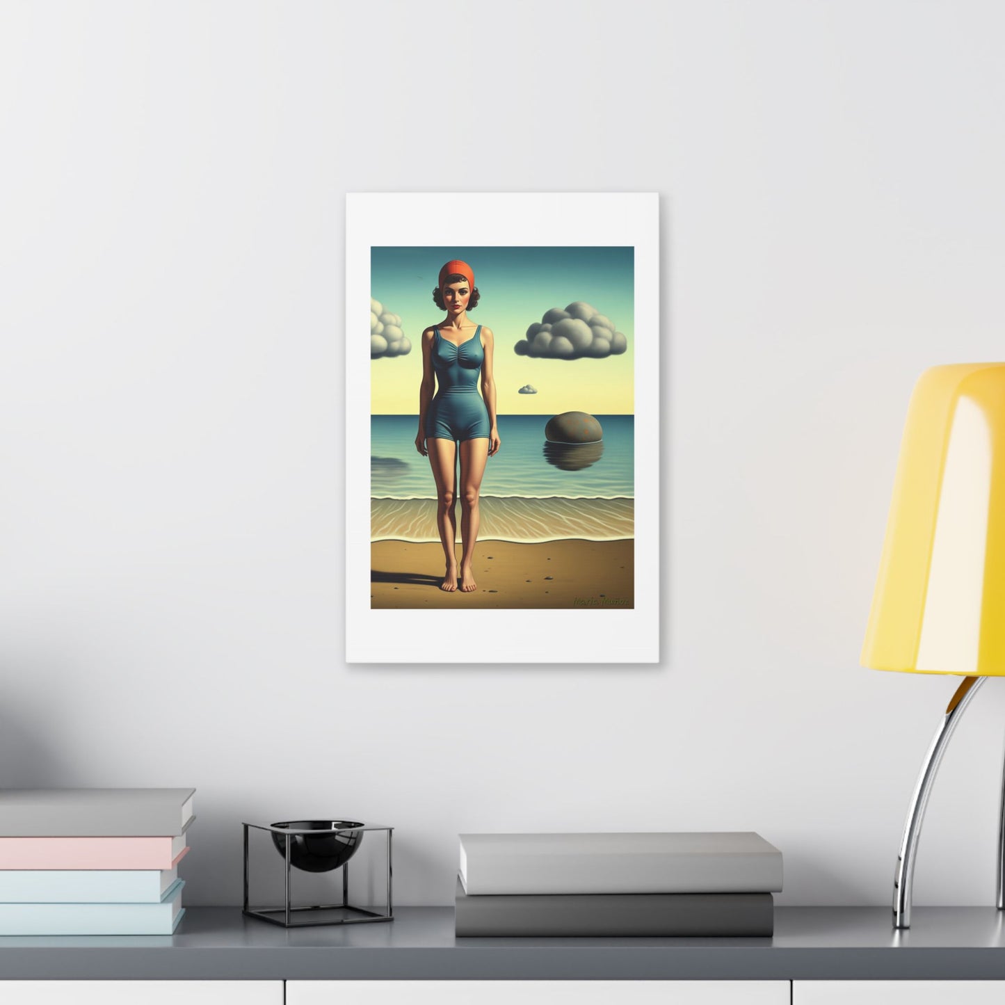 Woman at the Beach, Rene Magritte Art Style 'Designed by AI' Canvas Art Print