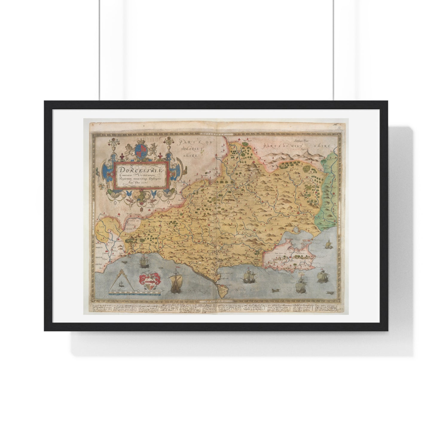 Tudor Antique Map of Dorset from Lord Burghley's Atlas (1579) from the Original, Framed Print