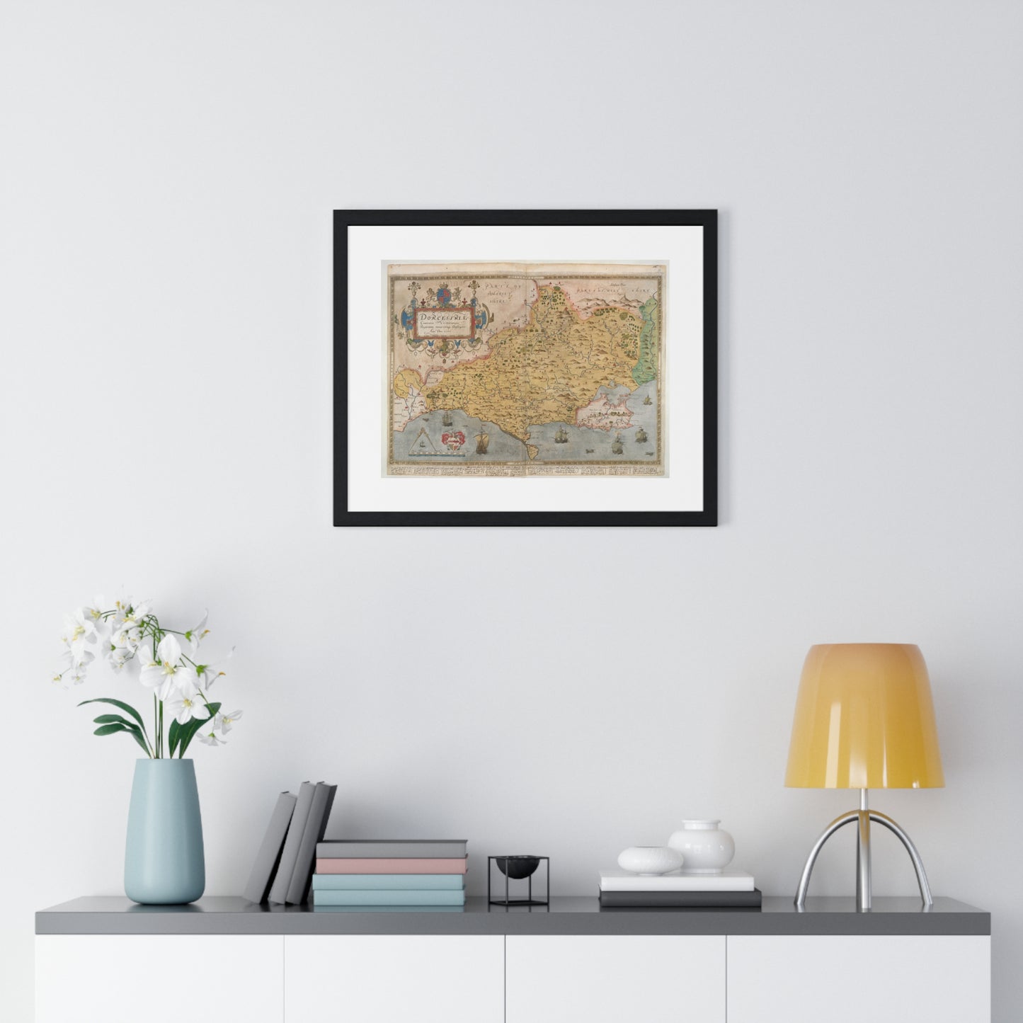 Tudor Antique Map of Dorset from Lord Burghley's Atlas (1579) from the Original, Framed Print